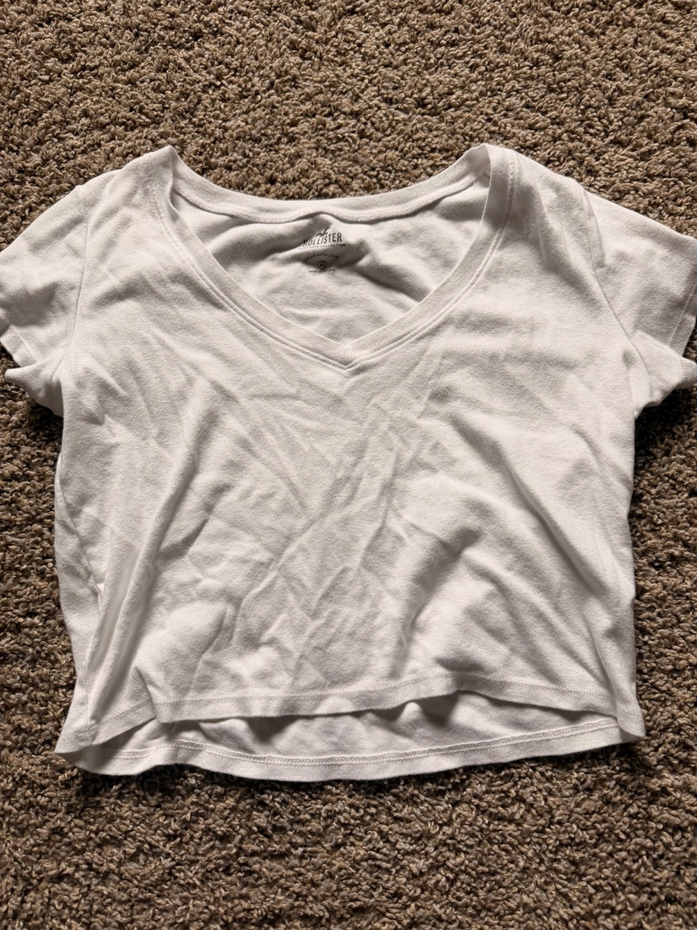 Hollister White V-Neck Cropped Tee